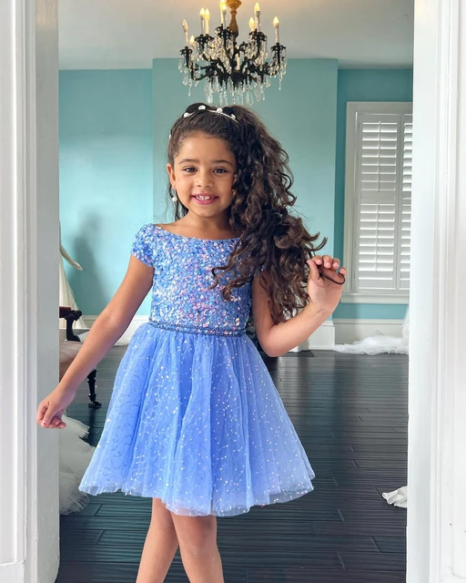 Periwinkle Girl Pageant Dress For Little Miss 2023 Short Sleeves Sequin A line Kids Birthday Formal Party Gown Infant Toddler Flower Girl Dresses AliExpress