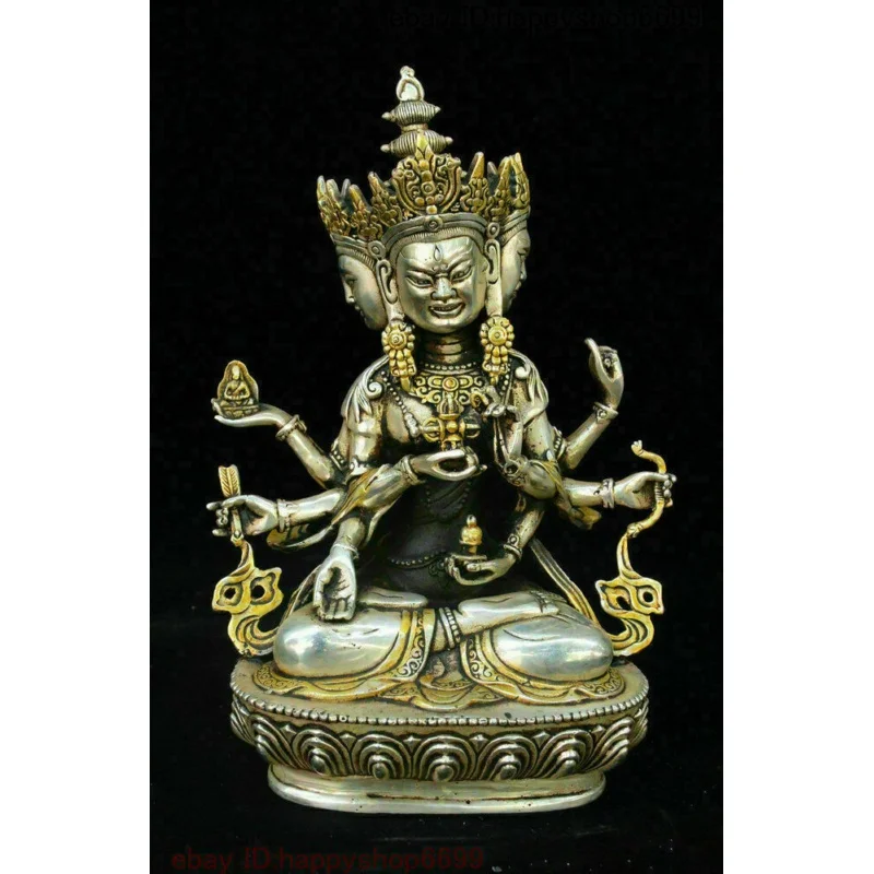 

Old Tibetan Buddhism Temple Silver Gilt Namgyalma & Ushnishavijaya Buddha Statue