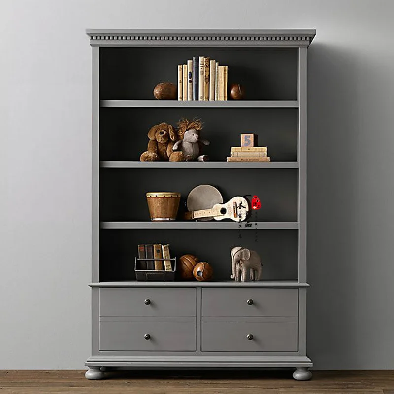 American style rural solid wood bookshelf French retro display bookshelf