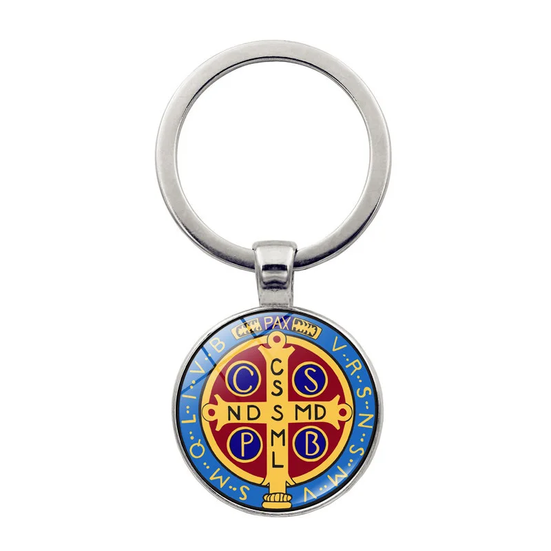 catholic keychain I Love Jesus Glass Art Picture Handcraft Key Chain Catholic San Benito Key Ring Jewelry Gifts