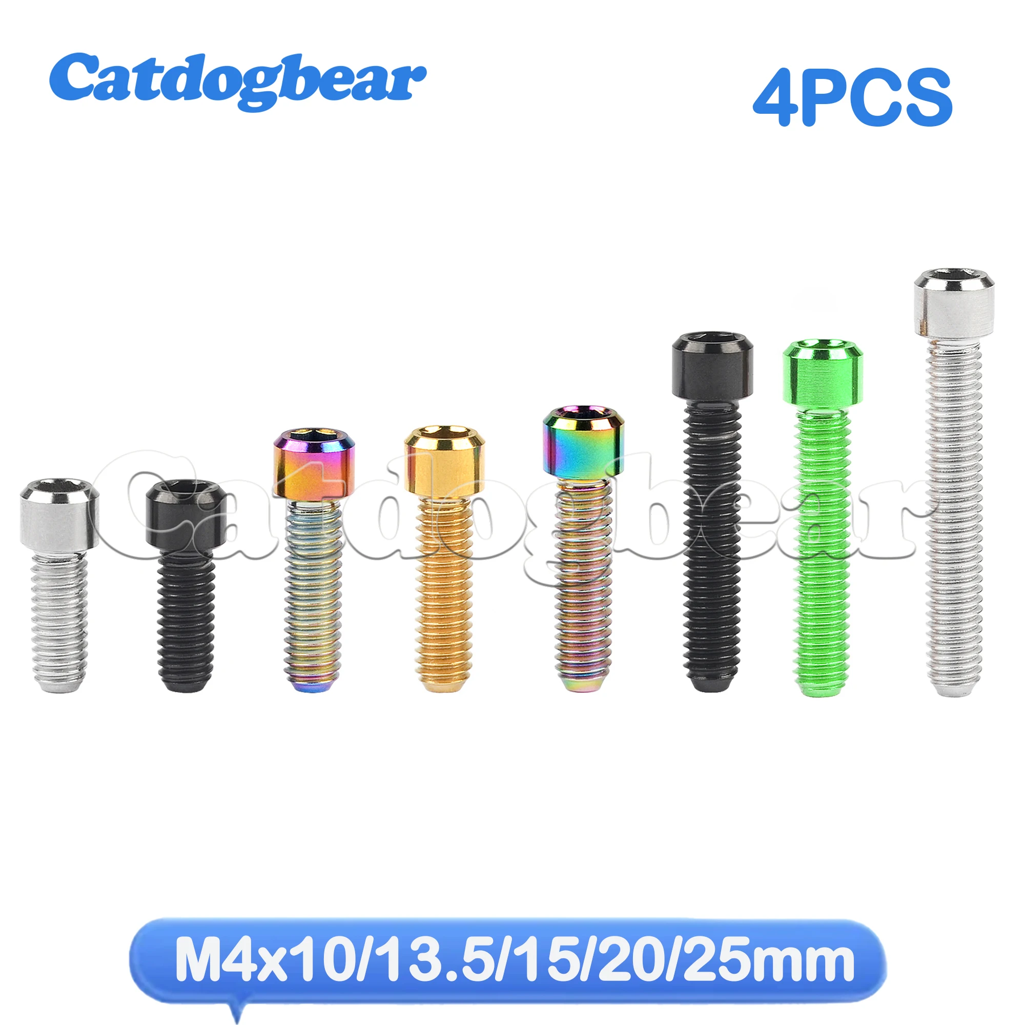 Catdogbear 4pcs M4x10mm 13.5mm 15mm 20mm 25mm Titanium Column Head Bolt Hexagonal Screws Fasteners for Bike