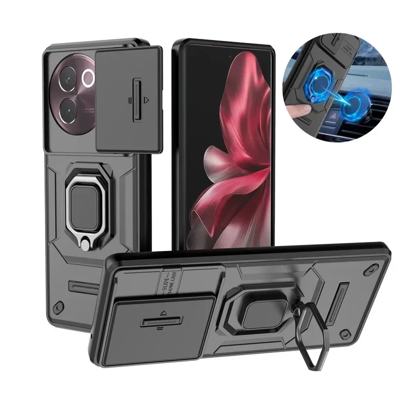 Armor Capa For vivo V30e Case Slide Camera Protect Ring Stand Phone Cover for Vivo V30e V30 E vivov30e V2339 5G Shockproof Funda