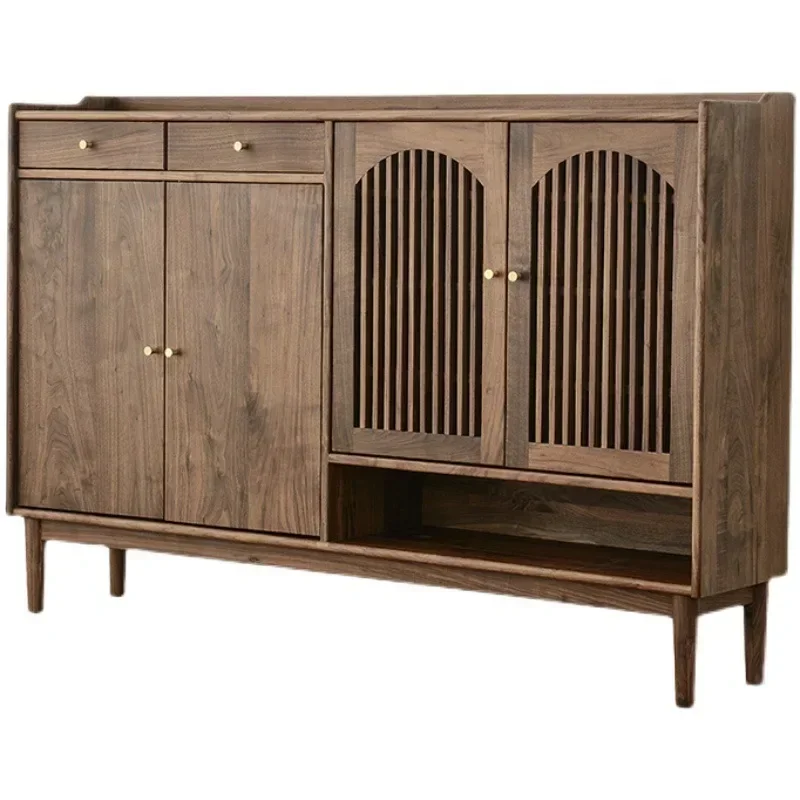 Nordic black walnut shoe cabinet, all solid wood, simple modern entrance cabinet, large-capacity storage cabinet