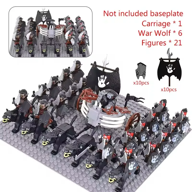 MOC Mittelalterliche LOTR Figuren Schwarze Wölfe, Montierte Streitwagen Legion Lotte Actionfiguren Bausteine Spielzeug