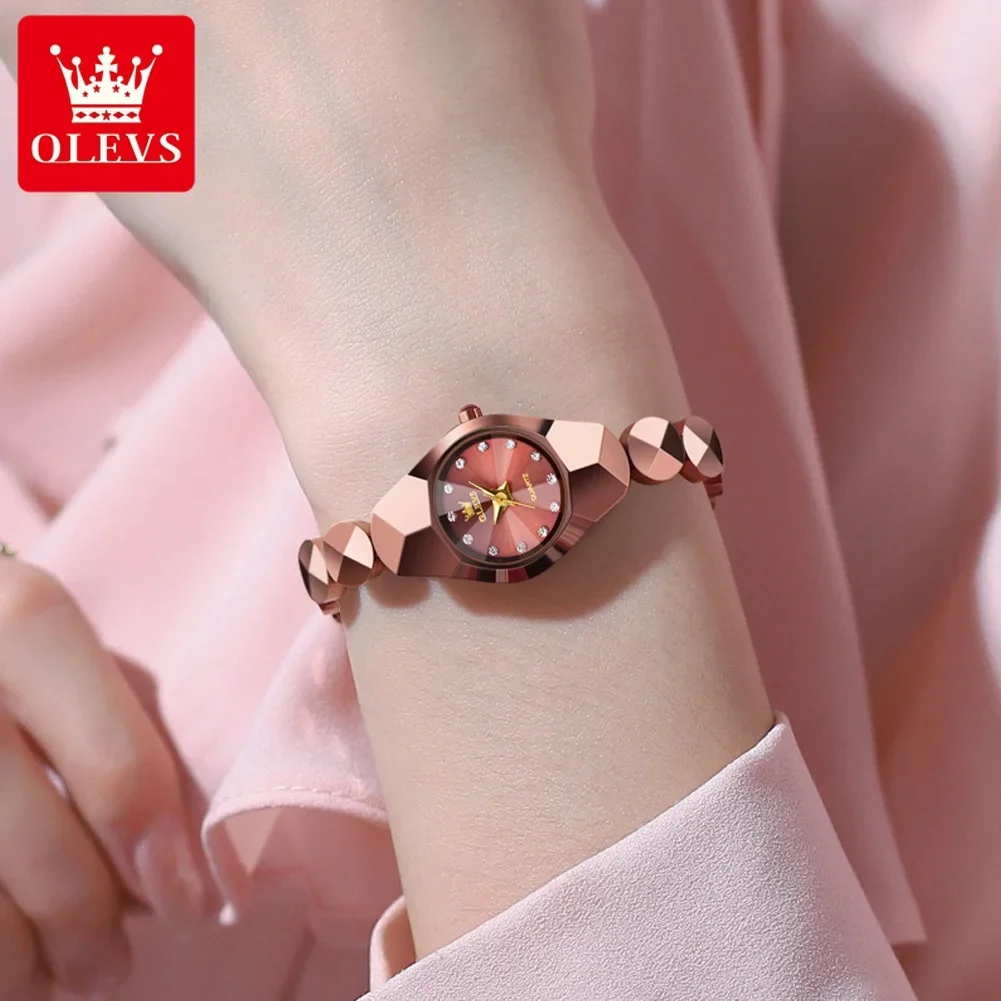 OLEVS Quartz Watch for Women, Relógios De Pulso Impermeáveis, Tungsten Steel Strap, Moda, 7007