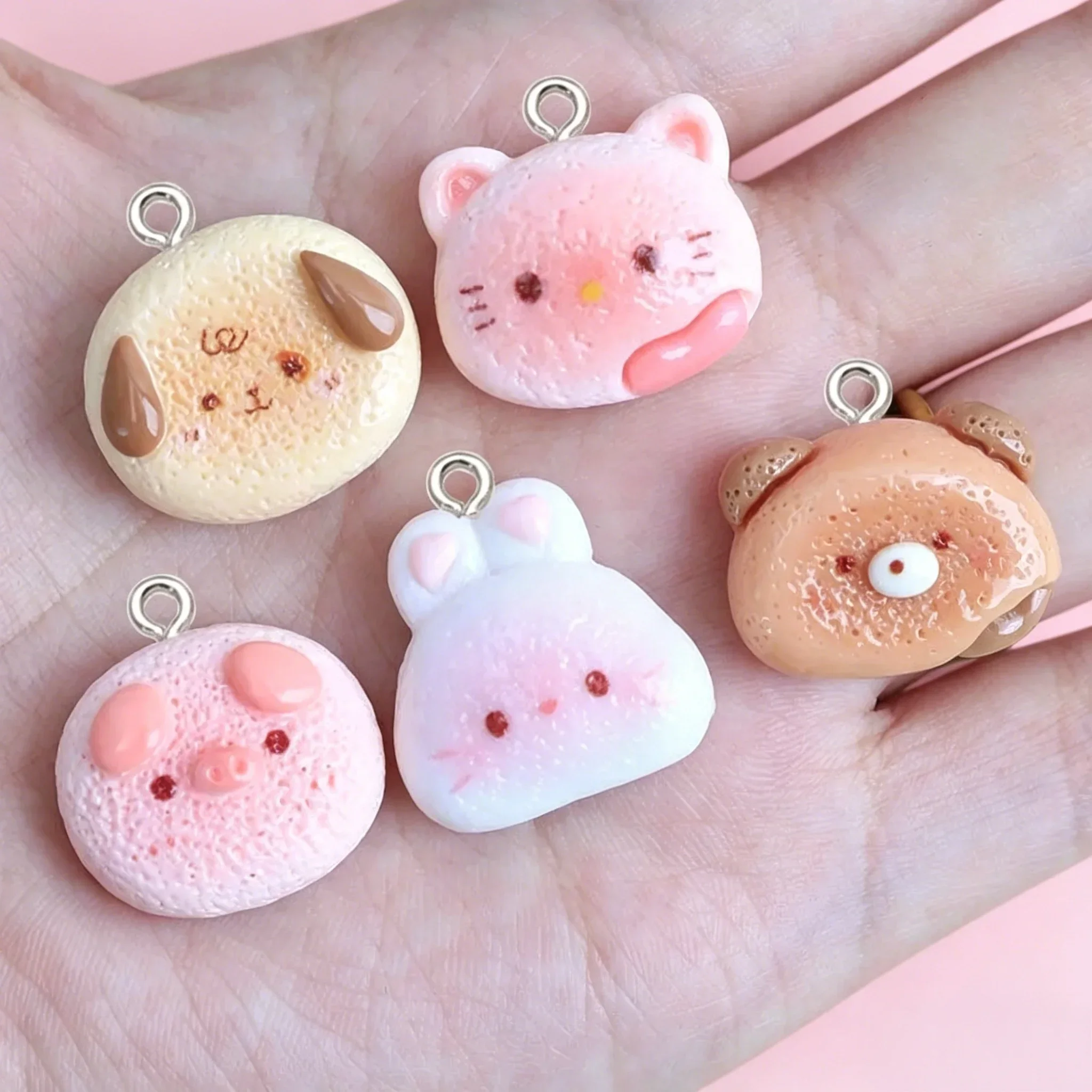 10Pcs Mini Kawaii Animal Resin Charms Gloss Simulated Dessert Pendants For Keychain Earrings Phone Case DIY Decor Accessories
