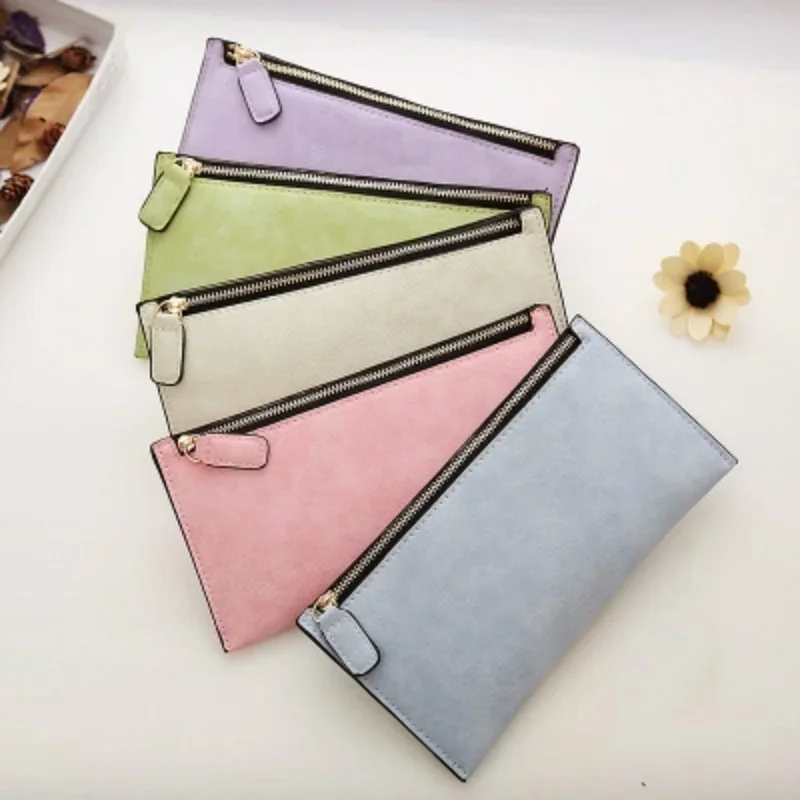 Fashionable Women's Retro Long Wallet Ultra-thin Frosted Zipper Wallet Phone Bag Ladies Holding A Coin Wallet Card Bag