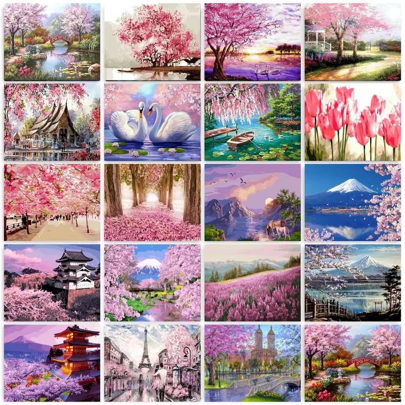 5D DIY Diamantmalerei Sakura-Landschaft Diamant-Mosaik Handgemachte Kunst Exquisites Kreatives Geschenk Heimdekoration