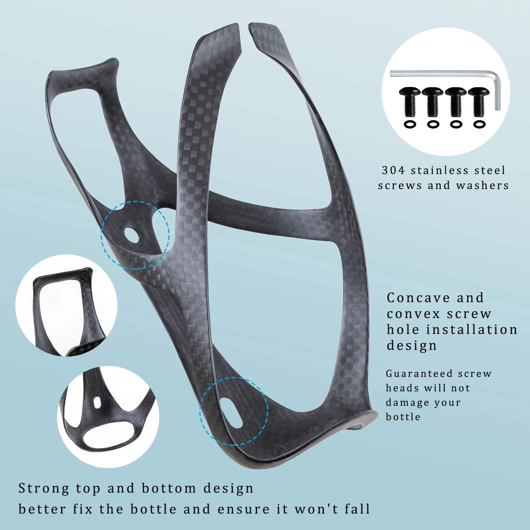 HUALONG Ultraleichter Carbon-Faser Flaschenhalter für Rennräder und Mountainbikes, Gewicht 18±2g, Schwarz Matt – Detail 8