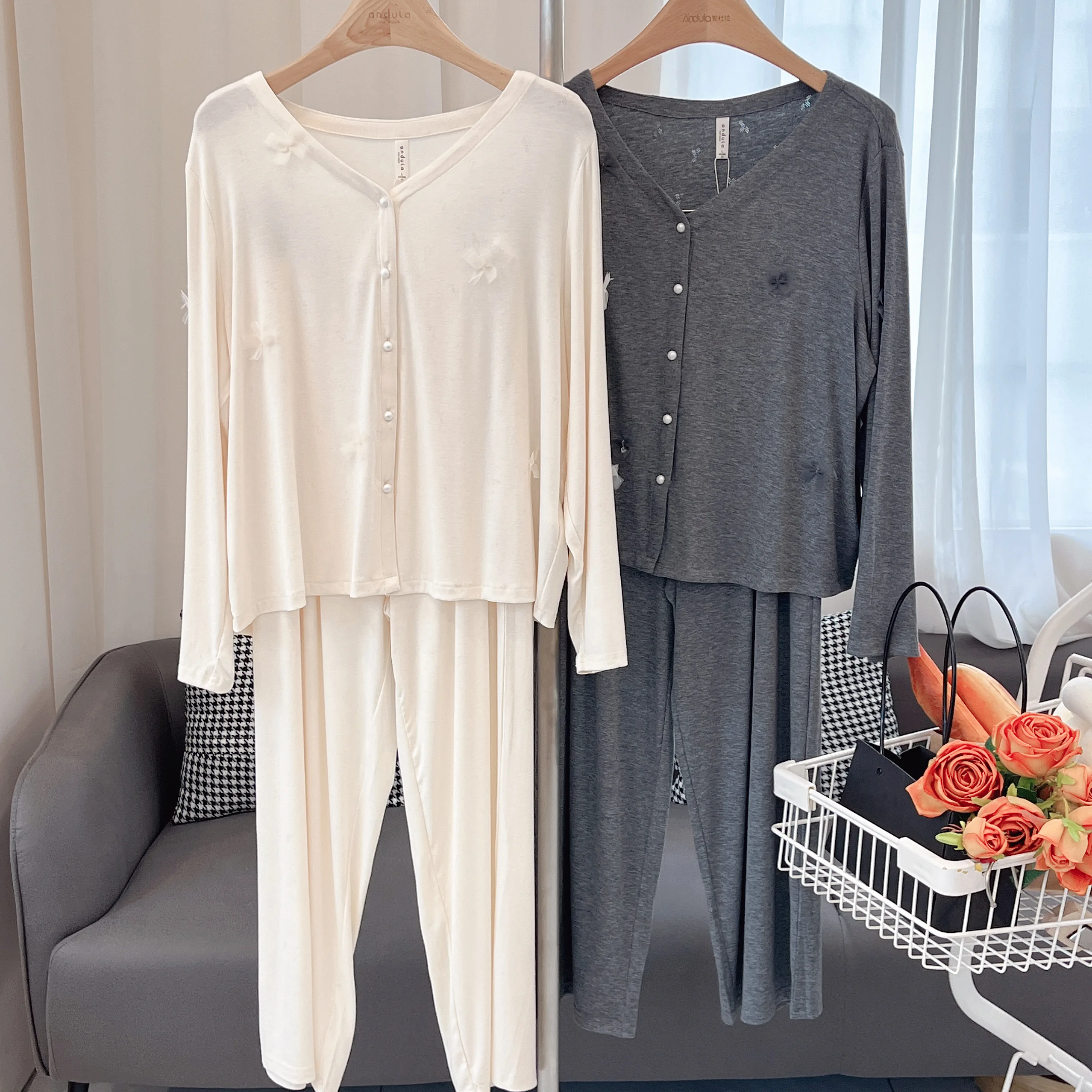 andorra-women's-long-sleeve-v-neck-open-cardigan-soft-thin-home-clothes-nightgown-spring-new-style-fashionable-outerwear