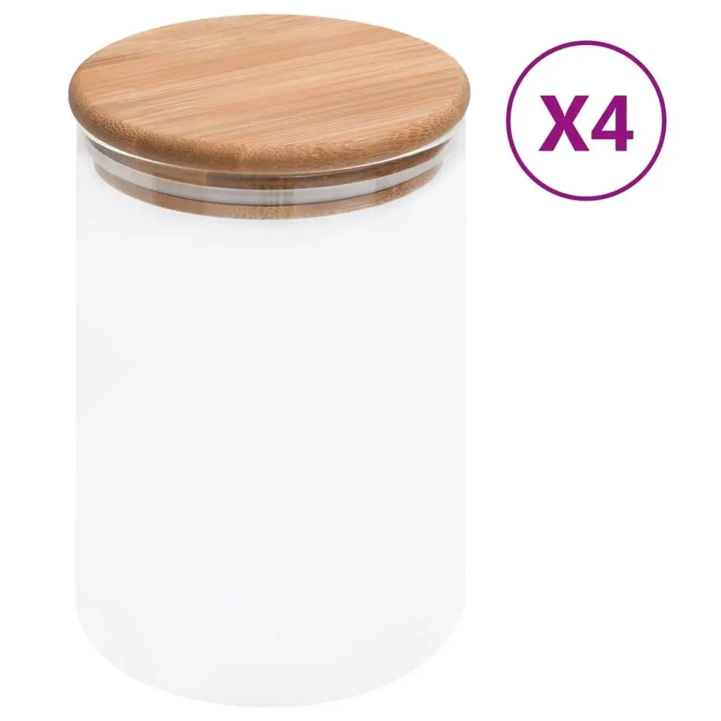 Set of 4 Storage Glass Jars with Bamboo Lids - 800ml Perfect for Kitchen Organization