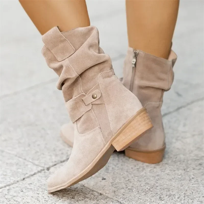 

Women Ankle Boots Winter Low Heels 2024 Autumn Winter Round Casual Shoes Faux Suede Female Low Boots Chelsea Boots Plus Size 43