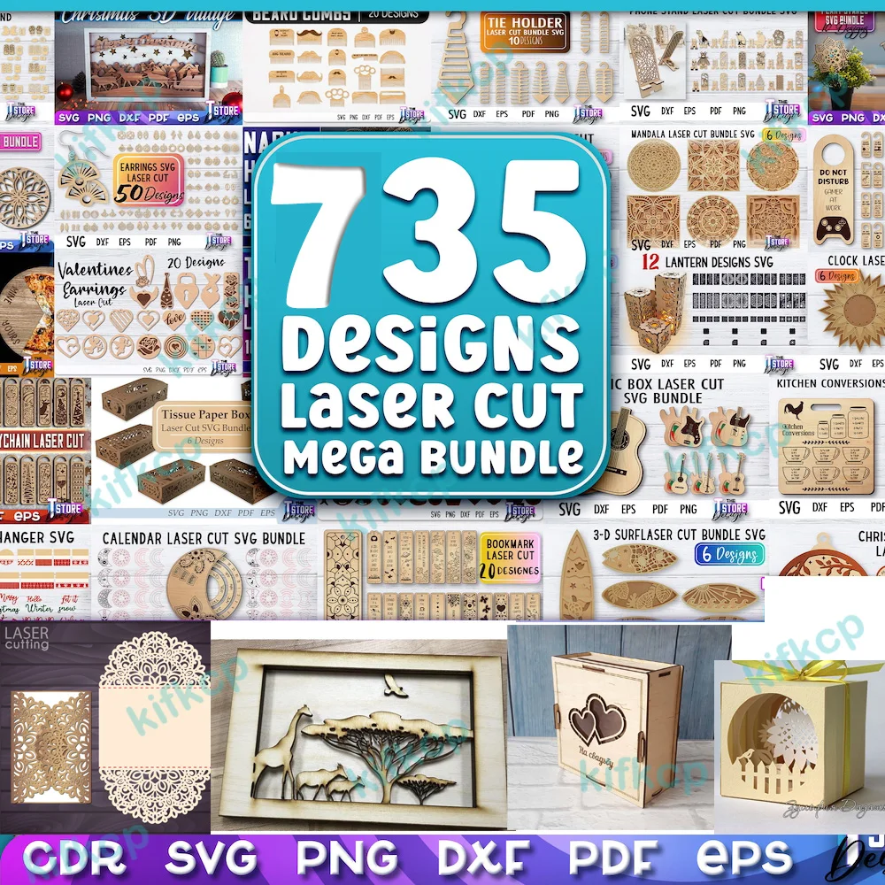 735 Laser Cut Designs Vektorspielzeug Geschenk Dekoration Kunstdateien Bundle SVG DXF EPS-Format