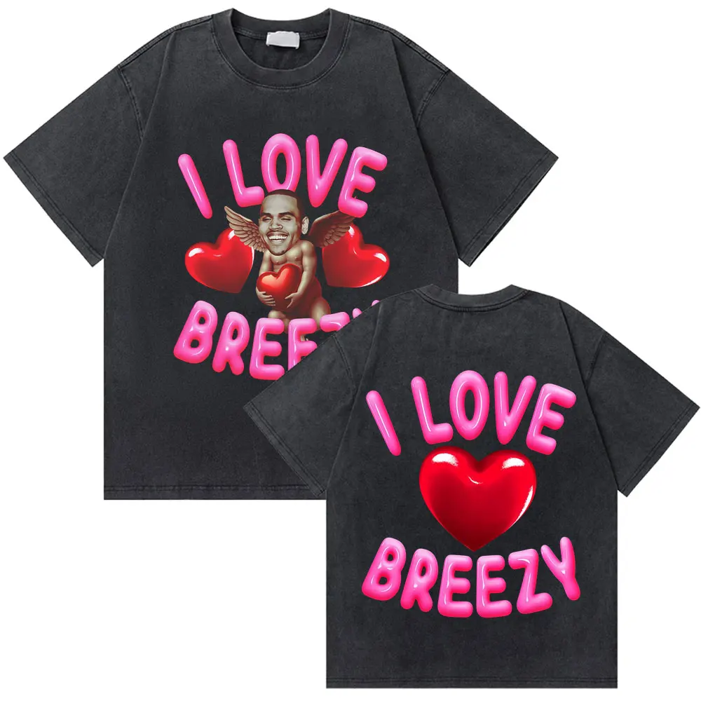 Chris Brown Breezy Bowl XX World Tour 2025 Washed Vintage T-shirt Men Women Hip Hop Fashion Pop Music T Shirts Male Cotton Tees