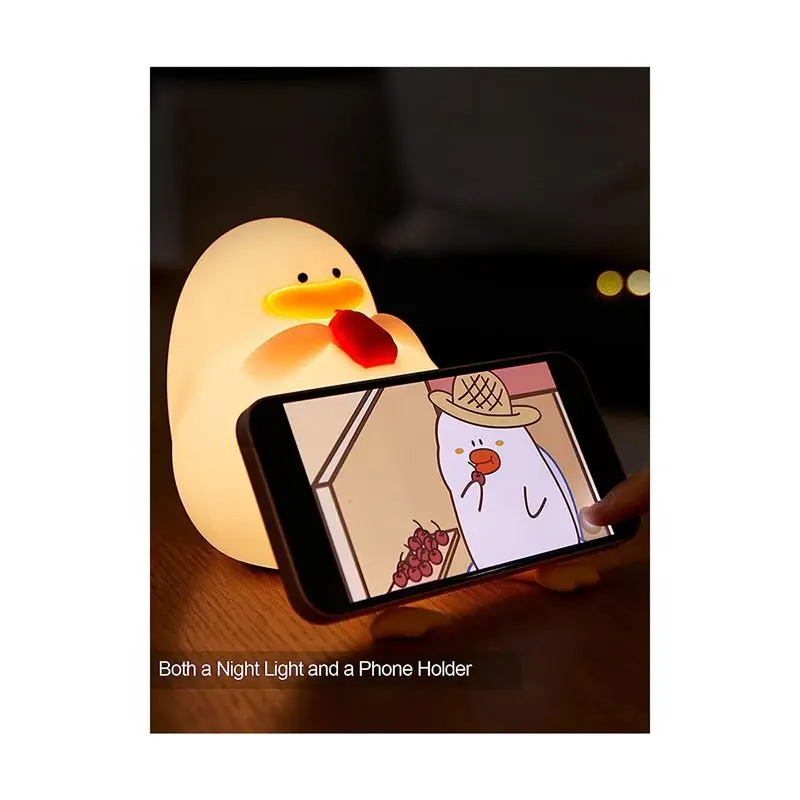 

(FDDT) Детский ночник Happy Duck, силиконовый ночник для детей, милый и регулируемый по яркости силиконовый светильник для успокаивающего расслабления перед сном A