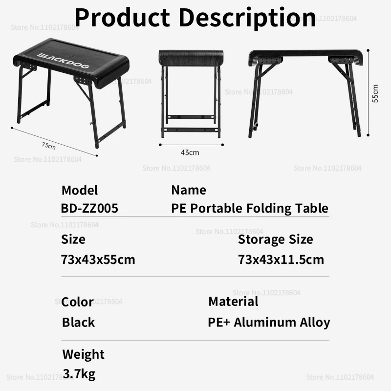 Naturehike-BLACKDOG Outdoor Aluminium Alloy Folding Table One Piece Stand Portable Camping Picnic Table With Telescopic Chairs