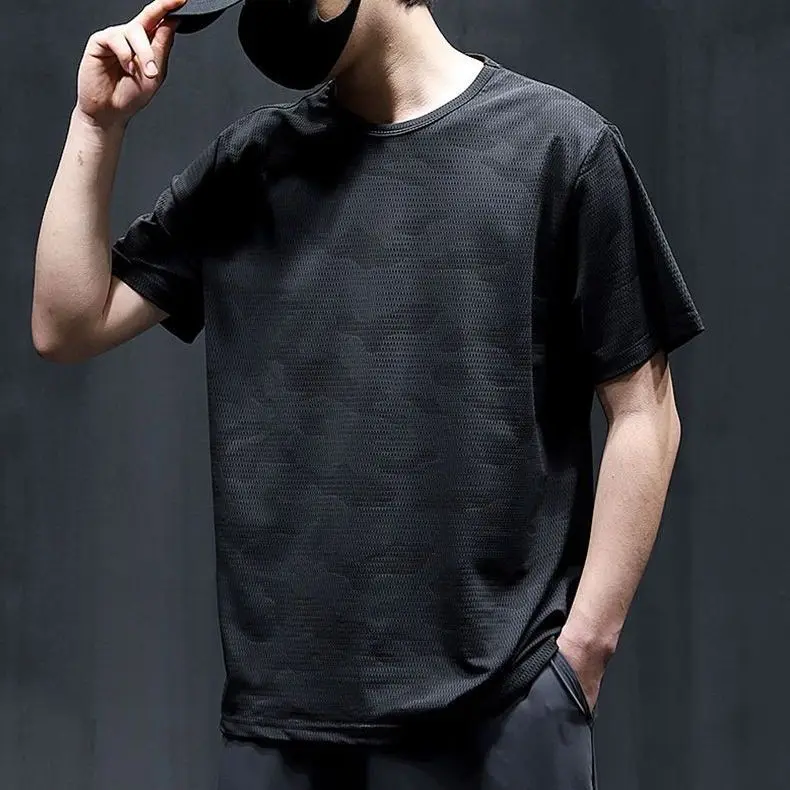 Summer AllSeason Fashion Solid Casual Loose Tess Sport T-Shirts Men'S Top Simple Pullover Short Sleeve Breathable Mesh