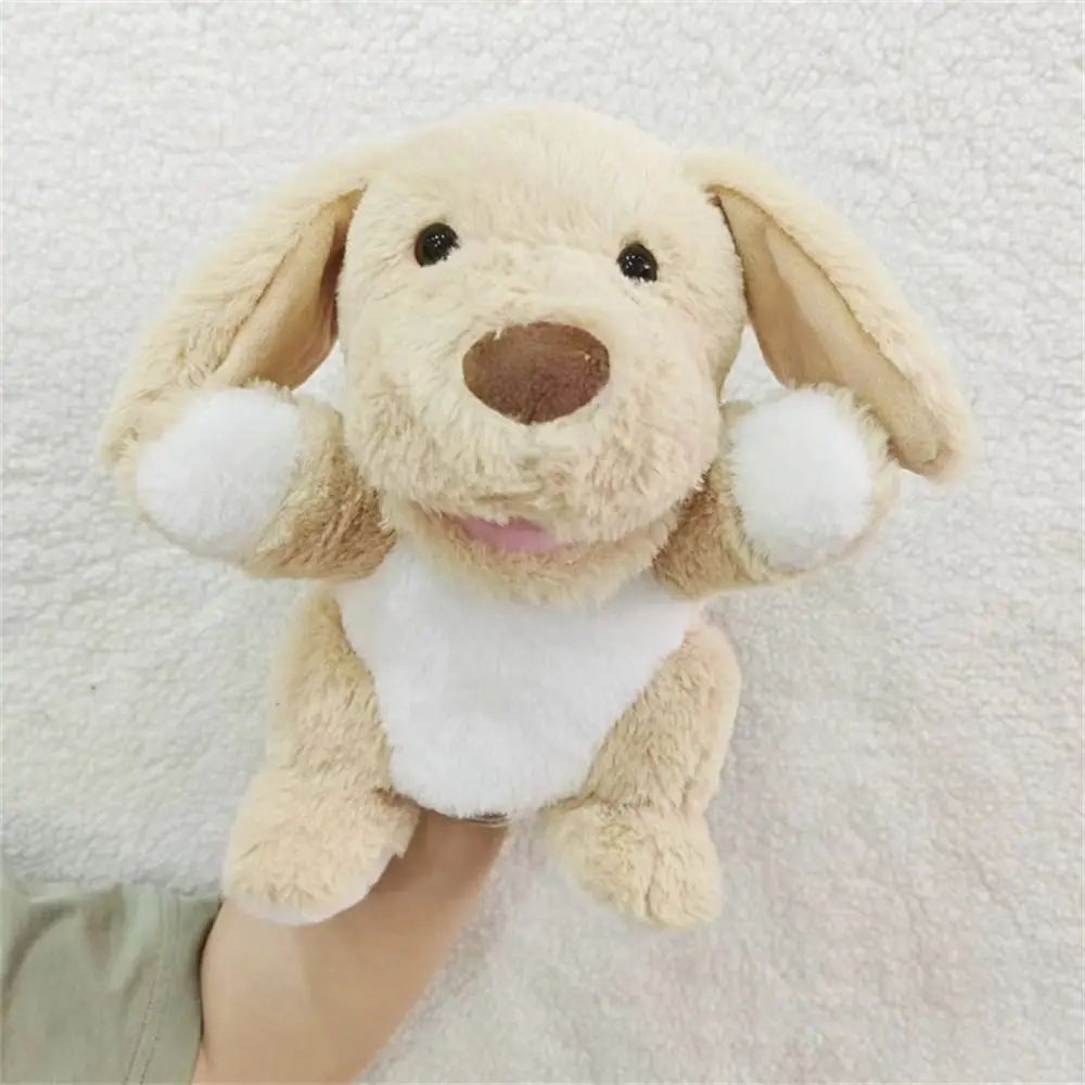 Bocche aperte mobili burattini animali di peluche mucca anatra maiale peluche bambola di pezza cane cavallo pecora mano bambola insegnamento