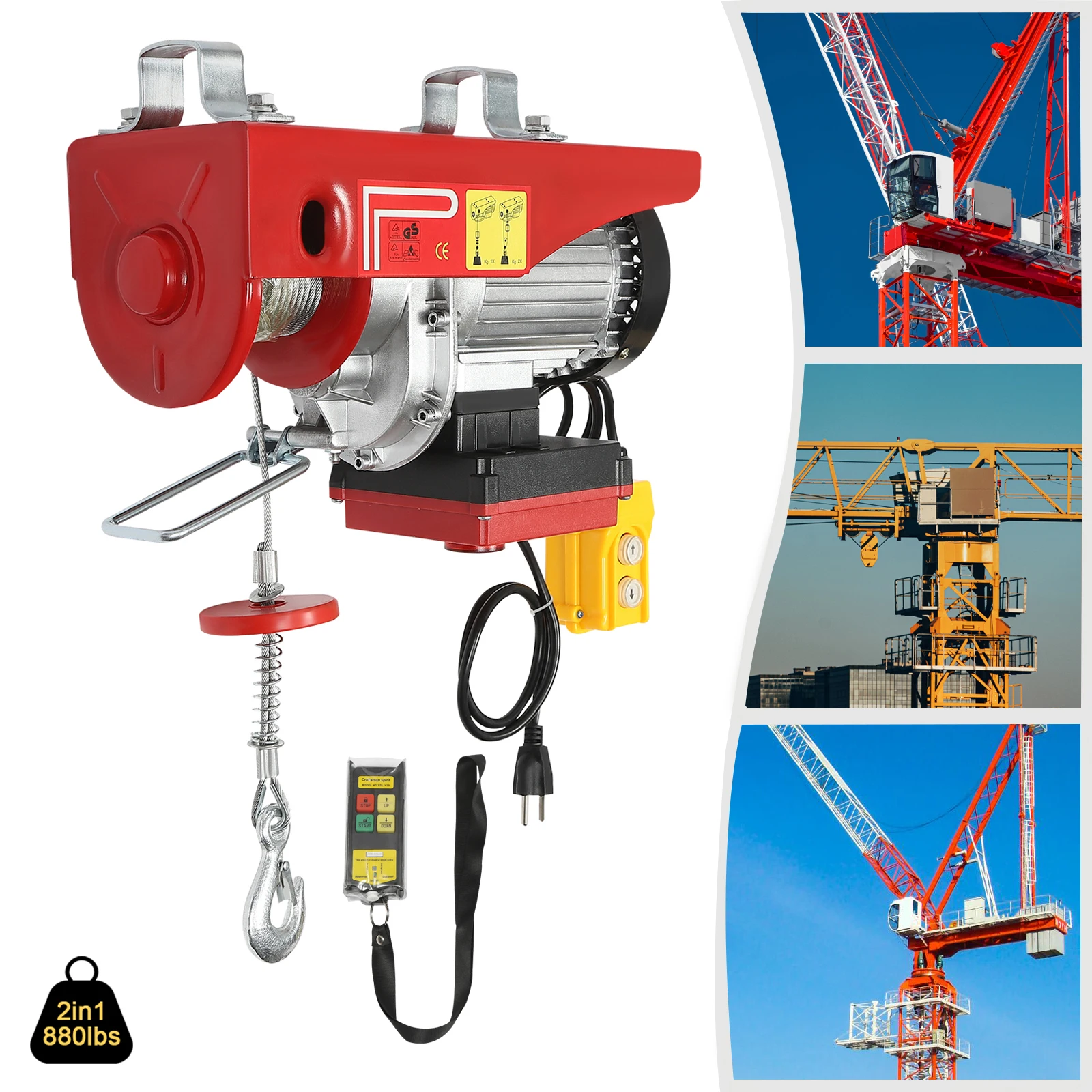 

Electric Winch Steel Electric Lift 850W Electric Hoist with Wireless Remote Control 2 In 1 880LBS Lifting Capacity for Air Conditioning Installation/Home Renovation/Cargo Handling/Garages