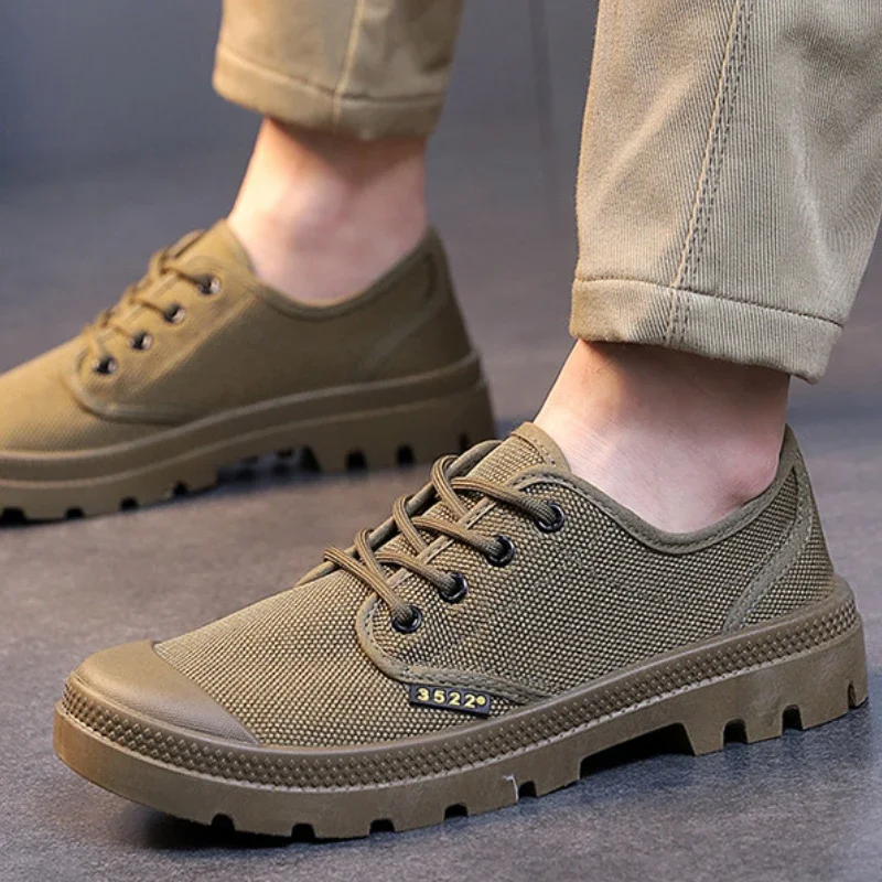 Canvas Sneakers Men Breathable Sport Shoes Outdoor Wear-resistant Men\'s Hiking Shoes Fashion Lace-Up Training Working Shoes Male
