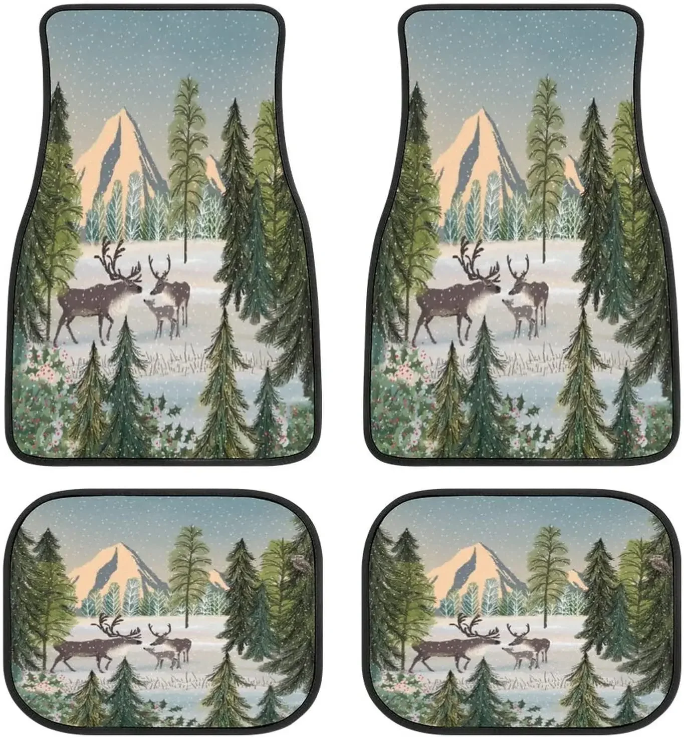 Winter Jane Newland Deer Animal Art Car Mats FrontRear 4-Piece Full Set Carpet Car SUV Truck Floor Mats with Non Slip Back