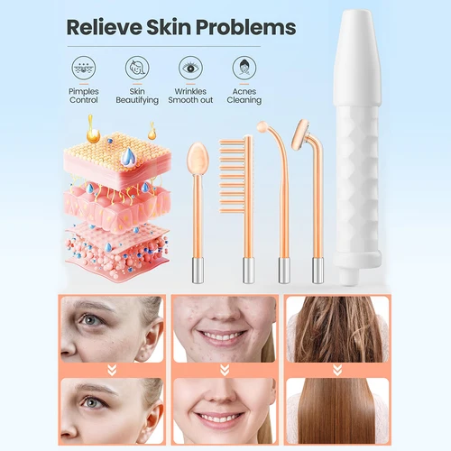Imagen 2 del producto Varita de masaje de piel Facial de neón, electroterapia de alta frecuencia para el rejuvenecimiento de la piel del acné, máquina reductora de arrugas faciales