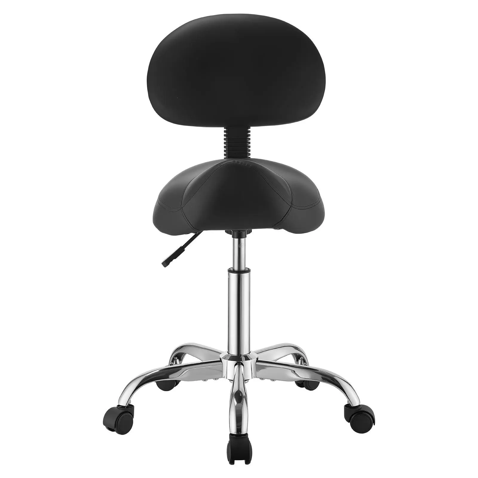 Saddle Stool with Back Support, 500 lbs Weight Capacity, Height Adjustable, Ergonomic PU Leather Seat, 360° Swivel Saddle Stool