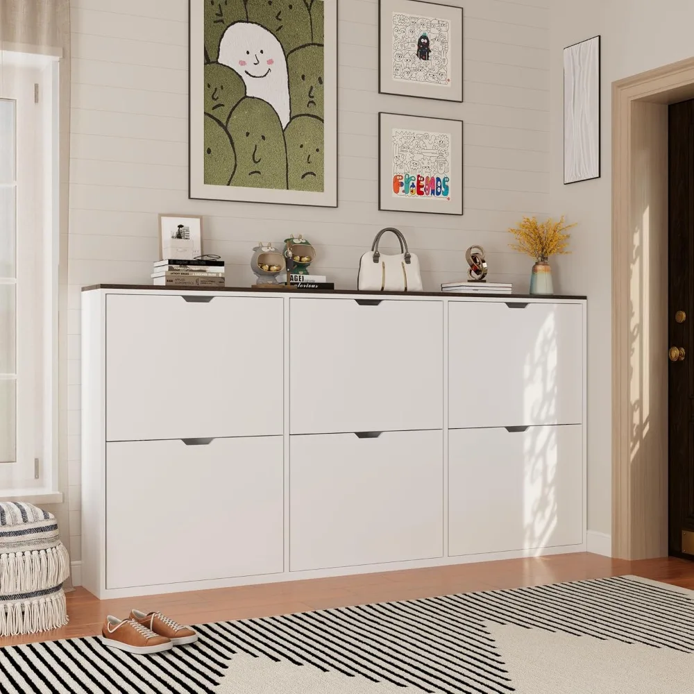 

70.9 W Large Shoe Cabinet with 6 Flip Drawers, White Shoe Cabinet, Can Accommodate Up To 36 Pairs of Shoes, Narrow Shoe Cabinet