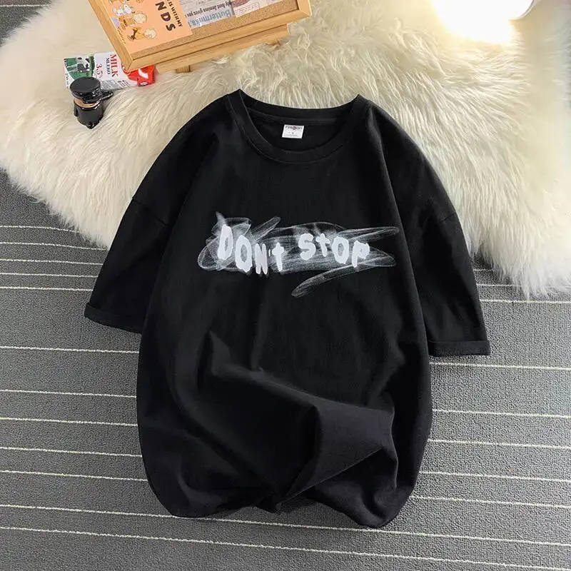 하라주쿠 빈티지 크리에이티브 레터 프린팅 여성 티셔츠, 유니섹스 루즈 반팔 상의, 캐주얼 스트리트웨어 패션