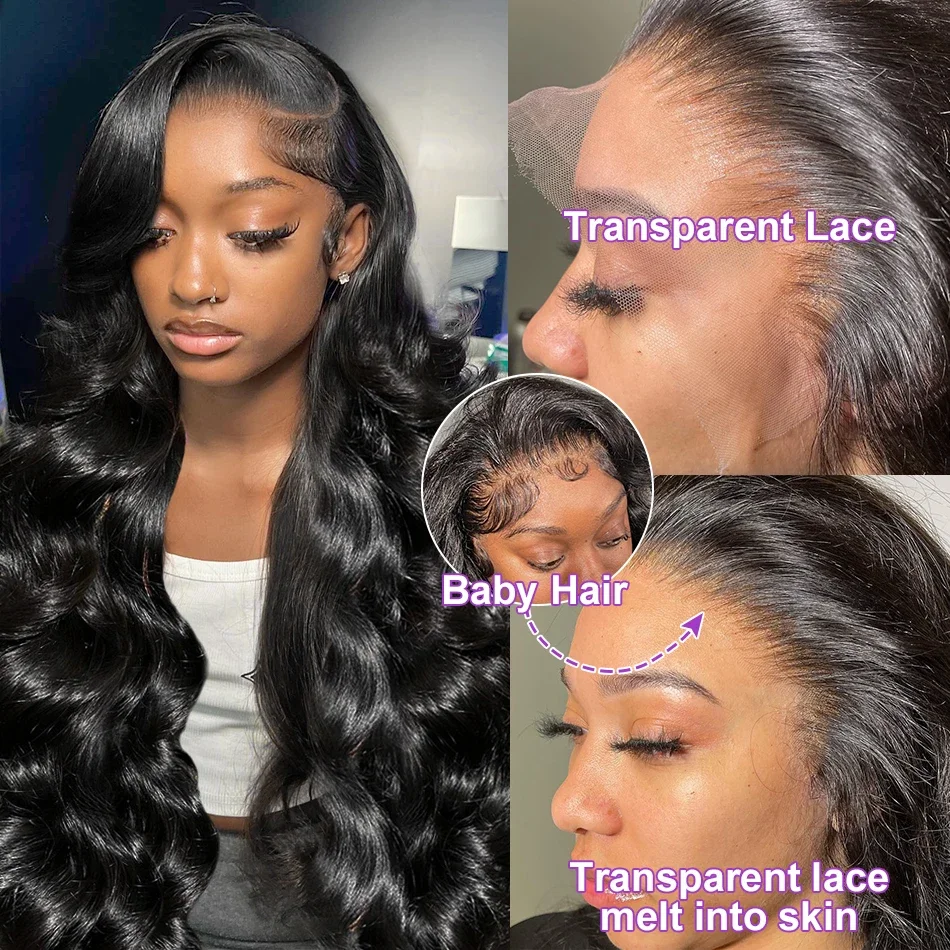 Body Wave 30 40 inch 13x6 HD Transparent Lace Front Human Hair Wigs 250 Density 13x4 Lace Frontal Wigs For Women