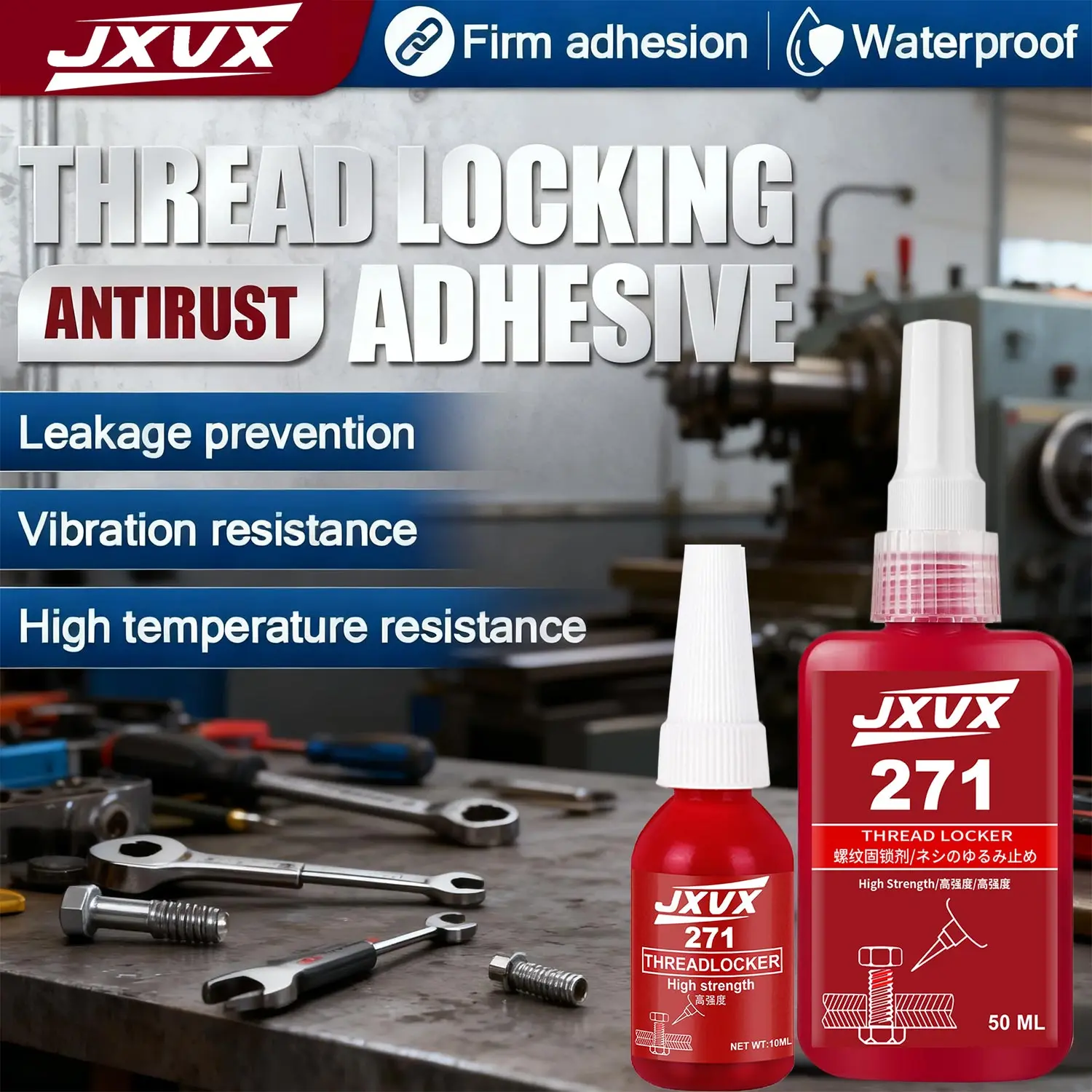 

10pcs 271 Threadlocker Permanent Red High-Strength Threadlockers, Universal Thread Adhesives, For All Metal Threaded Components, Removable Waterproof 50MLAnaerobic Curing Screw Glue to Prevent Loosening.