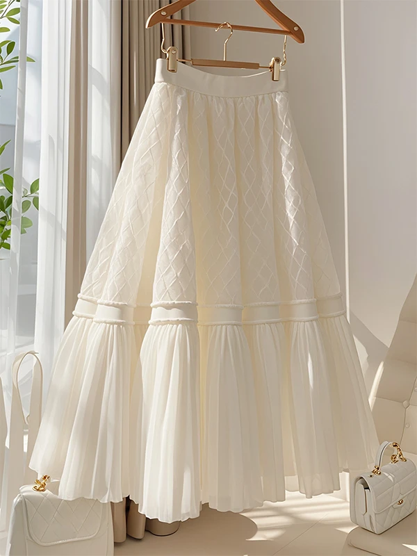 

Ele White Draped Straight A-Line Skirt Age-Defng Design Summer New Sle Versatile High Waist f-length Skirt
