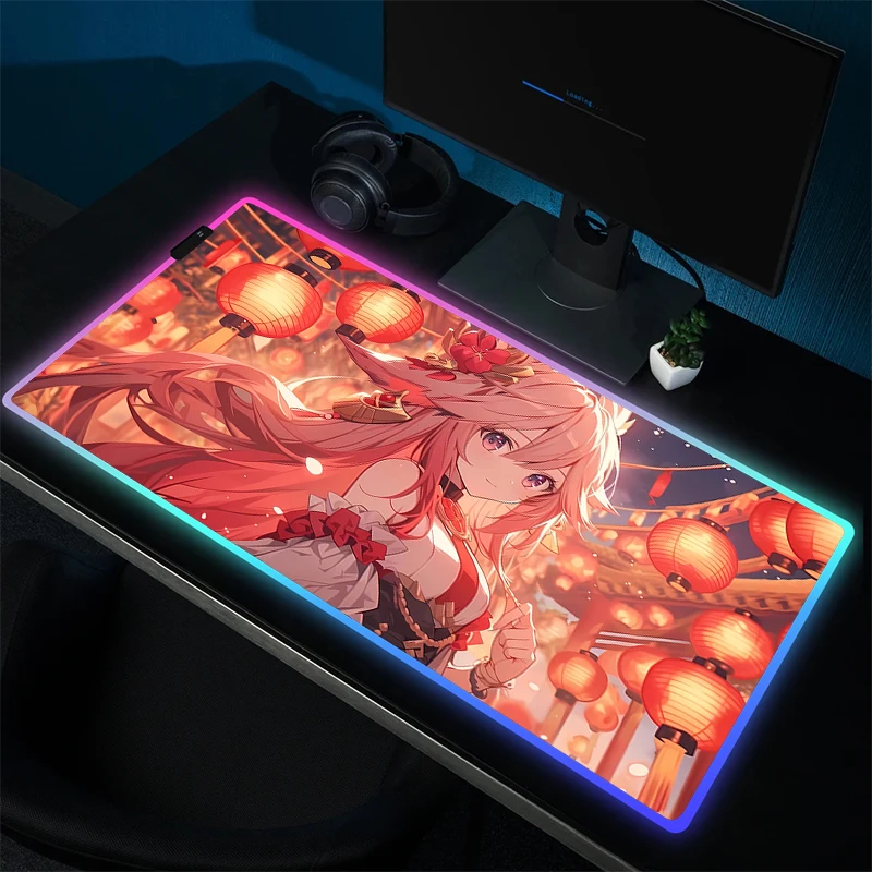 

Kawaii Non-Slip Mouse Pad Anime HD Print Mousepad RGB Large Gaming Mouse Mat LED Locking Edge Computer Keyboard Mat Game Carpet