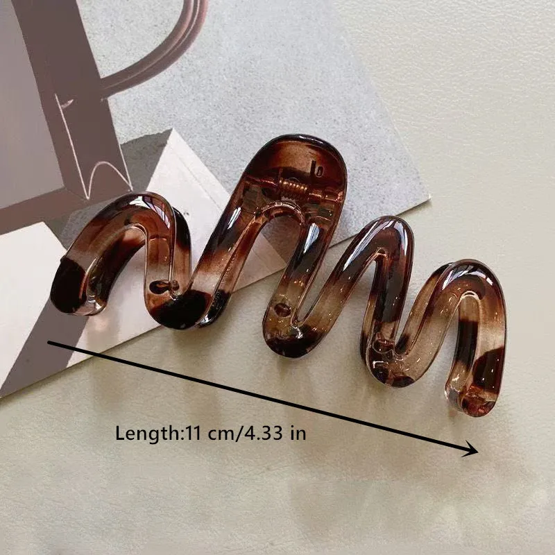 Women's Wavy High Glossy Amber Brown 11cm/4.33in Large Lightweight Plastic Hair Clip Elegant Minimalistic Hair Accessories