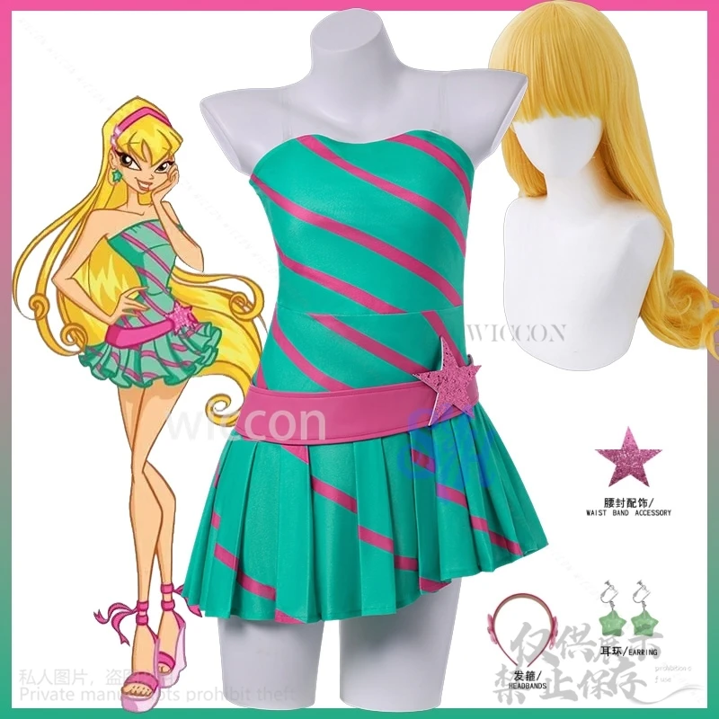 

Stella Cosplay Win Clubb Anime Costume Jirai Kei Girls Retro Diagonal Striped Miniskirt Pentagram Dress Sexy Lolita Halloween