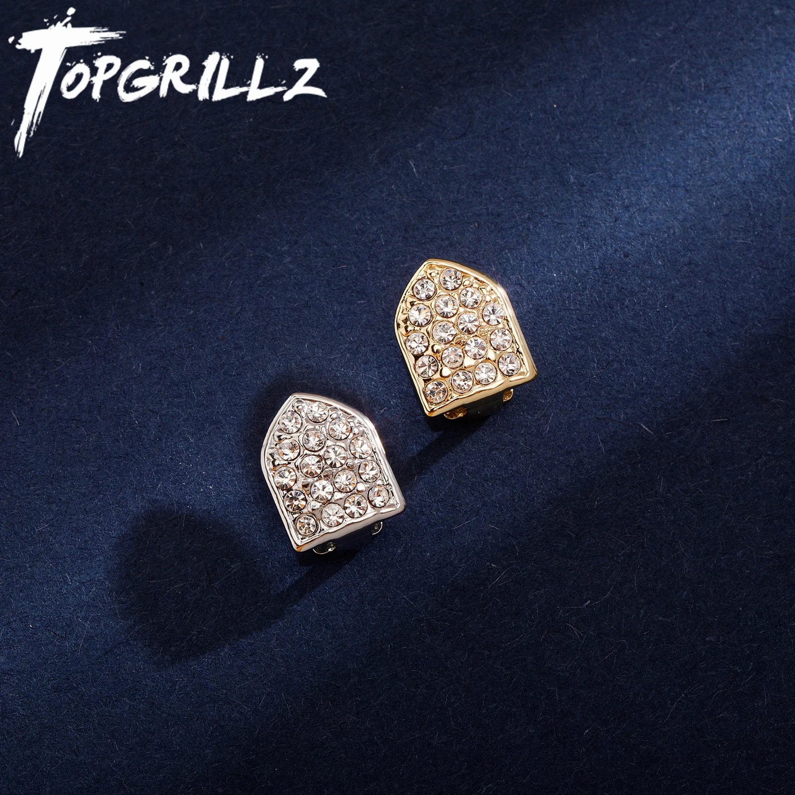 TOPGRILLZ Rapper Single Shackle Teeth Grillz Hip Hop Cap Top Bottom Dental Braces Gold Color Metal Personality Tooth Jewelry