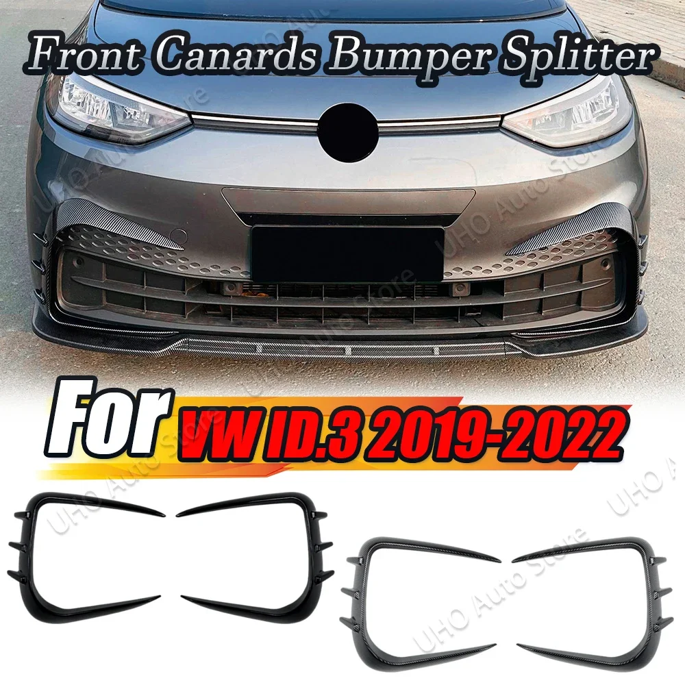 

Car Front Side Canards Bumper Splitter Spoiler Gloss Black / Carbon Look Tuning Trim For VW ID.3 2019 2020 2021 2022 Body Kits