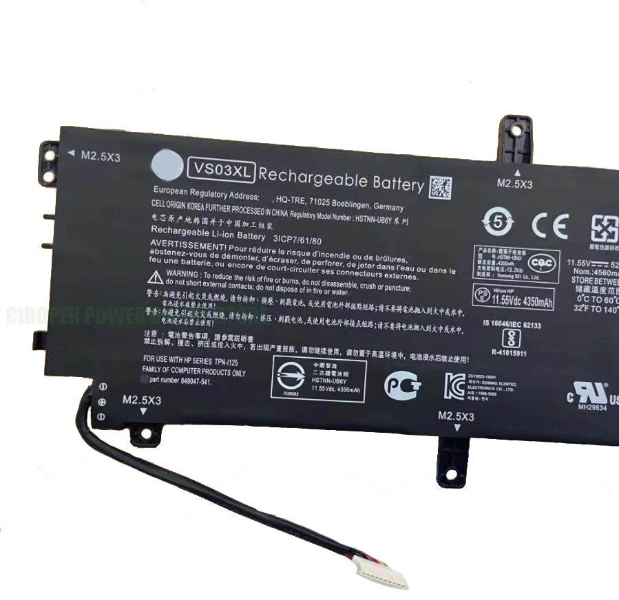 CP Laptop Battery VS03XL 849047-541 HSTNN-UB6Y 849047-541 849313-850 11.55V/52Wh For Envy 15 Series 15-AS 15-AS014WM 15T-AS100