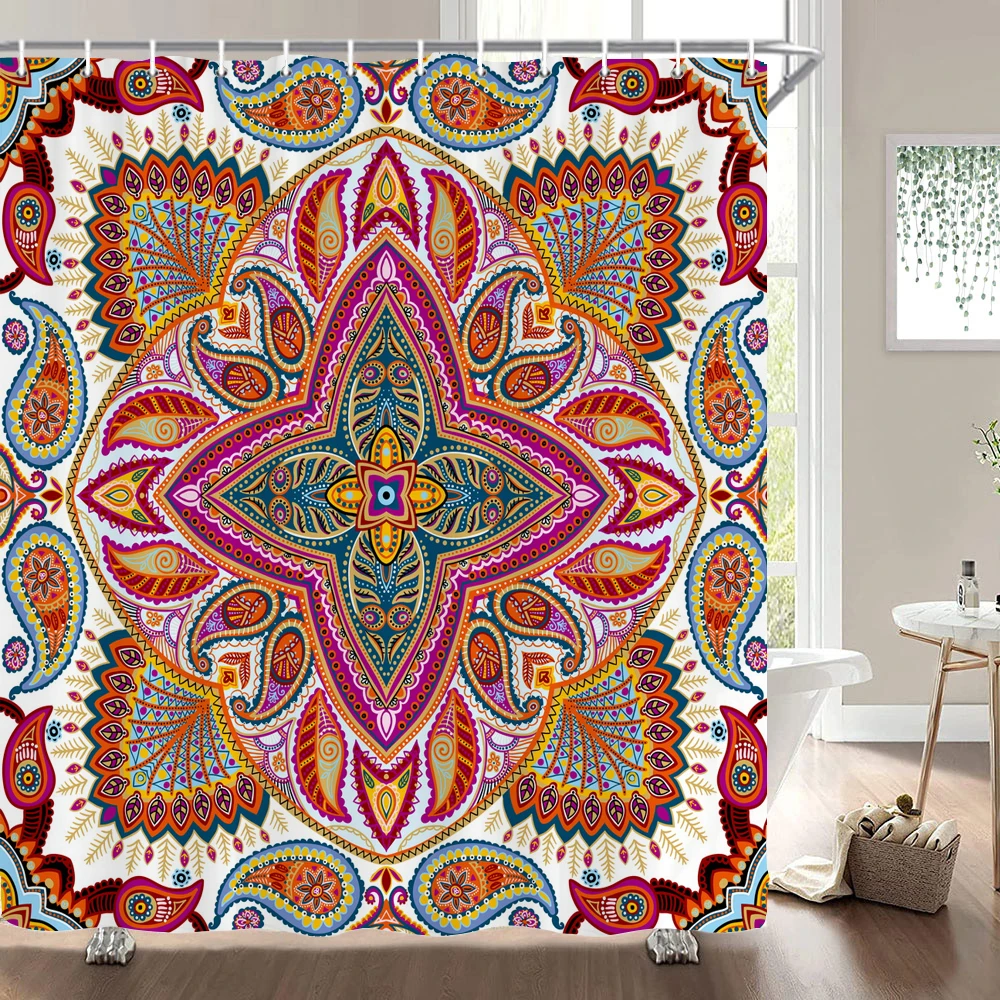 Mandala Bohemian style Shower Curtain, Datura pattern Waterproof Polyester Fabric Bath Curtain,Art Boho Bathroom Curtains