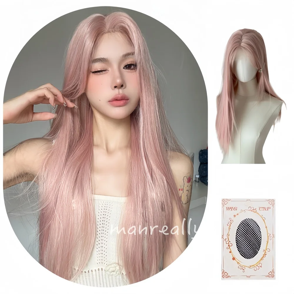 Rosa Perücke für Frauen, lange gewellte Cosplay-Perücken, natürliche, weiche, süße synthetische Perücke für den täglichen Gebrauch, Schulleben, Lolita-Perücke, Rosa – Detail 10