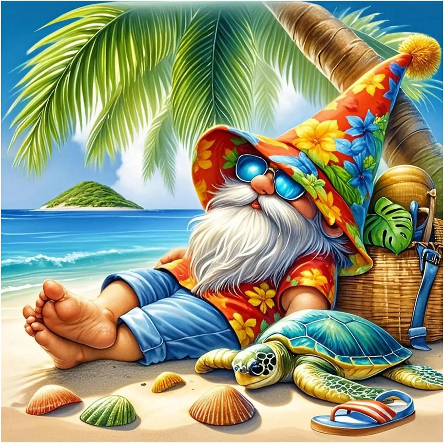 

AMORARS Gnome Diamond Painting Kit for Adults, 5D Beach Gnome Diamond Art Beginners - DIY Full Diamond Dot Gem Art Paintings