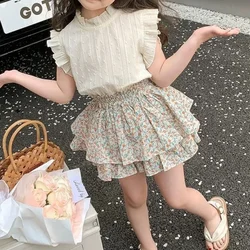 2024 New Girls' Suit Summer Children's Dress Baby Girl Fashionable Children's Top+Skirt Two-Piece Set