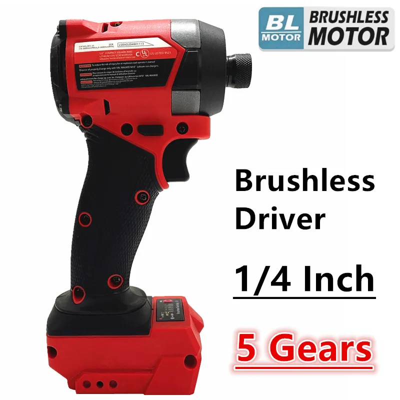 5 Gears Cordless Driver Brushless Electric Drill 1/4 Inch Hex High Torque Impact Drill Repair For Milwaukee 18V Battery