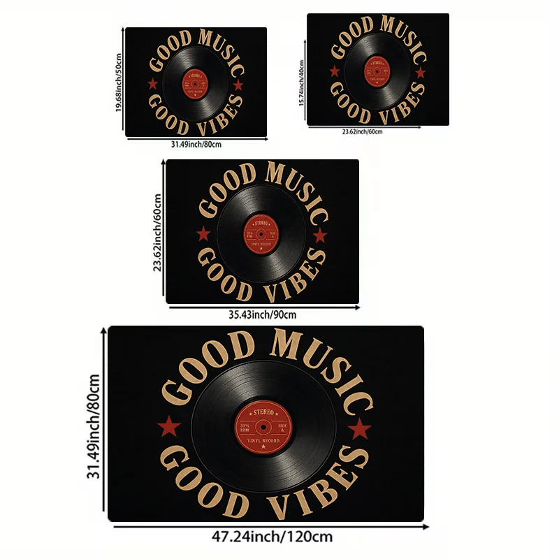 Retro Vinyl Record Mat Good Music Vibes Stereo Print Floor Pad Polyester Music Lover Gift Decor Rug Carpet Mat