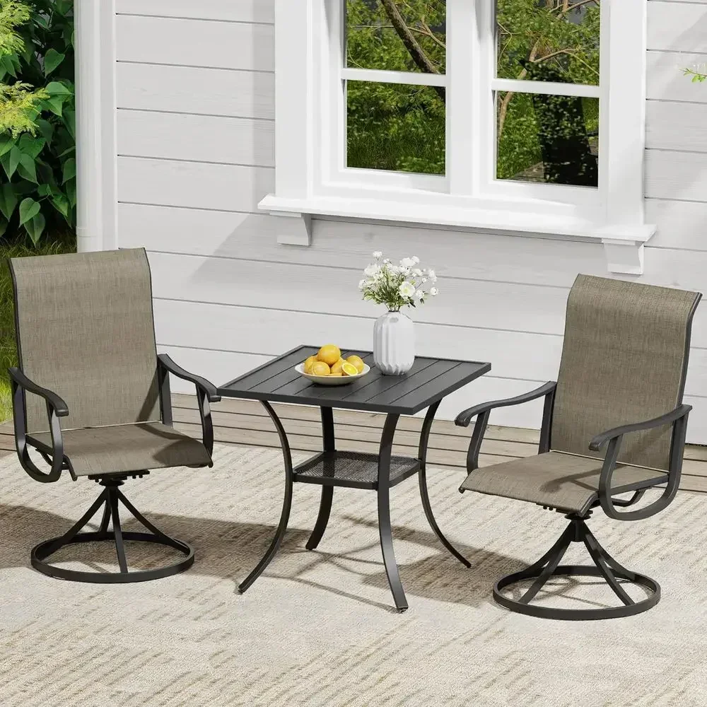 3-Piece Outdoor Patio Dining Set with Swivel Chairs and Storage Table, Mixed Brown and Black