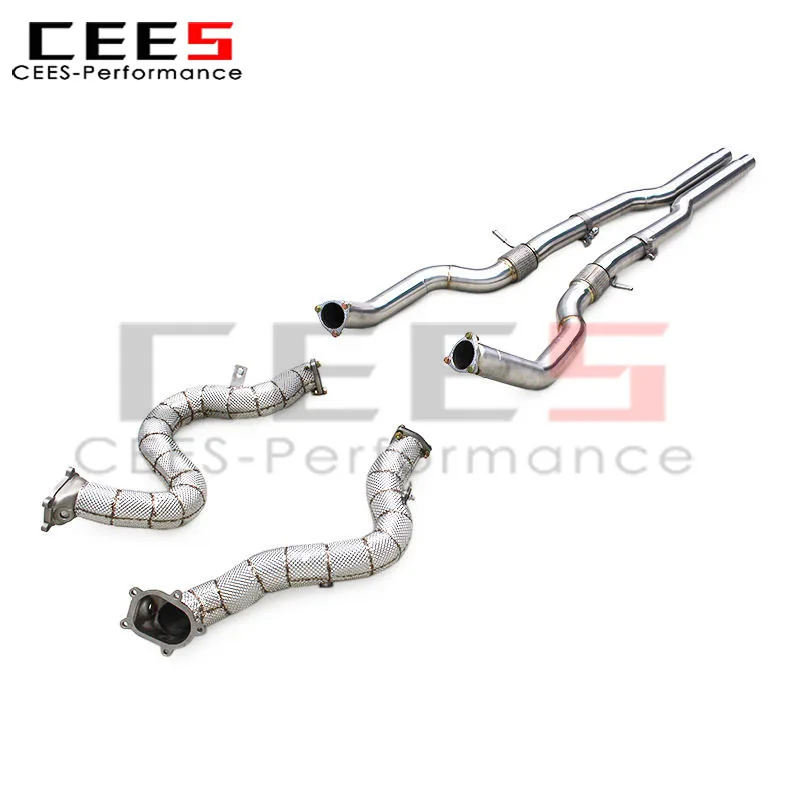CEES Free Flow Front Header Downpipe for Audi S8 D4 4.0T 2013-2018 Catless Downpipe Sport Car Stainless Steel Exhaust System