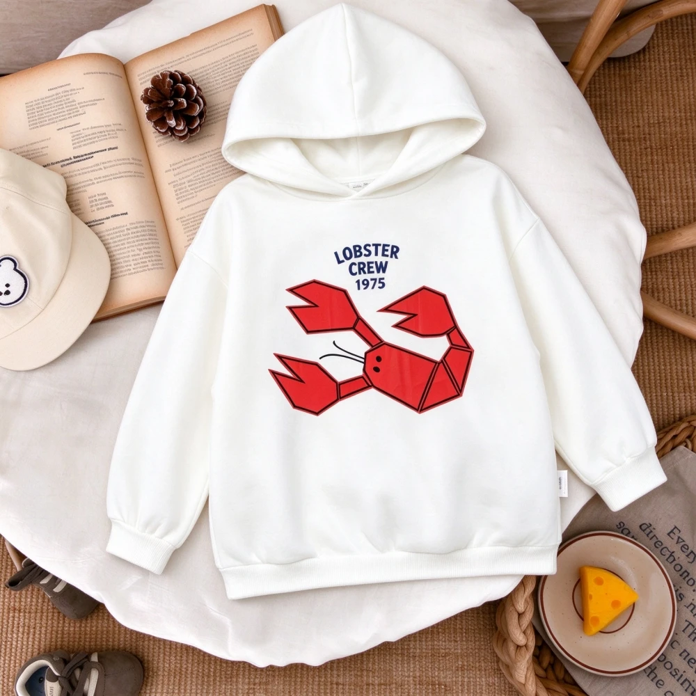 2026 New Arrival Boys Girls Hooded Sweatshirt Autumn Winter Relaxed Fit Red Green Alphabet Print Casual Pullover Hoodie For Kids