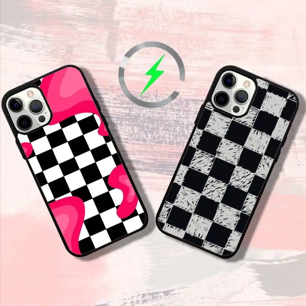 

Чехол для телефона Art Checkerboard для iPhone 16,15,14,13,12,11, Pro, Max, Plus, Mini, SE4, E с магнитной беспроводной зарядкой Magsafe