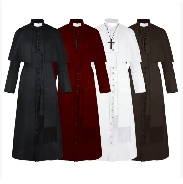 Robe Halloween Men Pope Pastor Cloak Cape Cosplay Costume Renaissance Monk Robe Clergy Sets New Medieval Vintage Priest Uniform