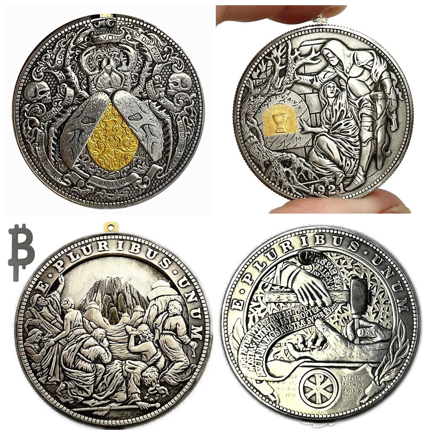 Handmade Movable Mechanism 4pcs/lot Hobo Nickel Coin 'Gold Scarab Egypt Vintage'  Roman Booteen Art Collectible Creative Gift